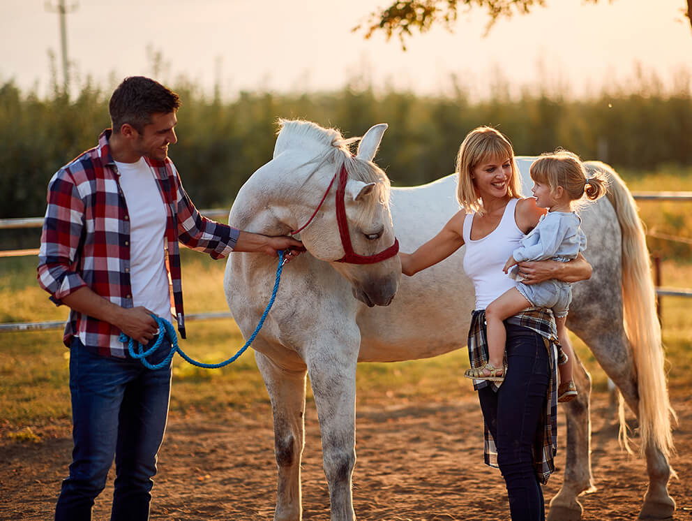 Young family with horse.